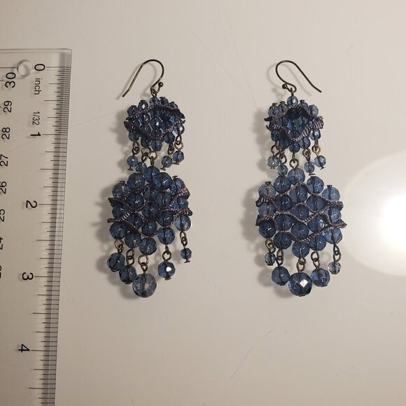 Blue Ribbon and Bead Dangle Earrings - Picture 5 of 5